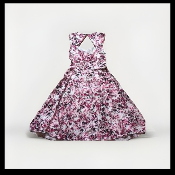 White House Black Market Floral Fit and Flare Dress Midi Pockets Spring Sz 8 - Picture 2 of 7